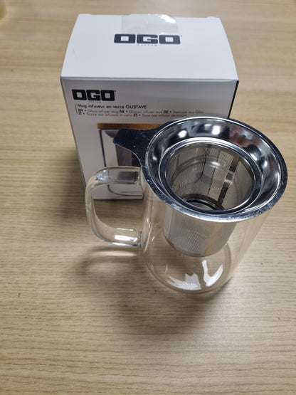 248805 - OGO LIVING Çajnik Gustave 450ml - 7912005 - Filxhan Çaji prej Qelqi me Kapak prej Druri Akacie - Ideal për Çaj, Infuzione dhe Rooibos
