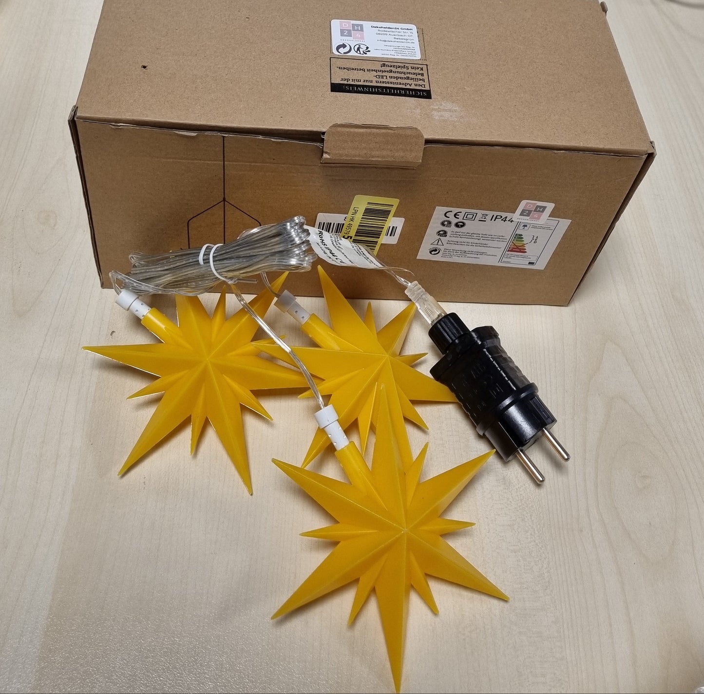 195314 - SETI I 3 YJEVE TË VERDHË PLASTIKË nga *** për Krishtlindje me Drita LED dhe Adaptor, i Përshtatshëm për Përdorim të Brendshëm dhe të Jashtëm, 13.5 x 5.5 x 12 cm