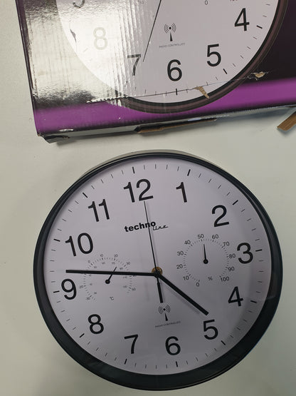 256546 - TECHNOLINE Orë muri radio WT8945 me tregues temperature dhe lagështie, 30 cm, e zezë