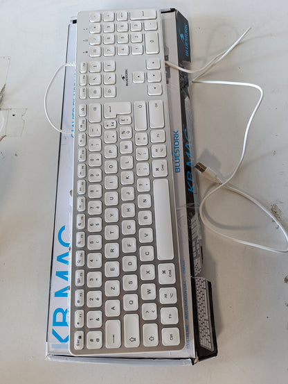 266591 - BLUESTORK Tastiera frënge me tela AZERTY për Mac, 13 shkurtore multimediale, përshtatës USB/USB-C, taste konkave dhe të heshtura
