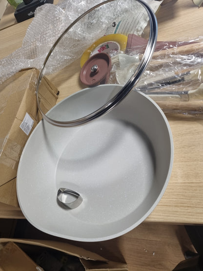 175636 - KIXOLO Tigan Qeramik me Kapak dhe 4 Enë Gatimi 28 cm, Buzë e Lartë, Veshje Qeramike Jo-Ngjitëse, për Skuqje, Pa PFOS/PFOA, Përshtatshëm për të Gjitha Sobat