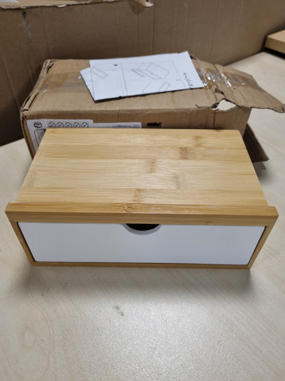 215558 - VNINKUL Mbajtëse letre higjienike prej bambuje, Mbajtëse letre higjienike e montuar në mur 23.5 x 16 x 14.5 cm, Dispenser letre higjienike i montuar në mur me sirtar depozitimi për kuzhinë, zyrë, banjo (e bardhë)