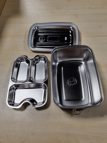 228955 - Kuti dreke prej çeliku inox 2000 ml, dyfishtë me 3 ndarje, e papërshkueshme nga rrjedhjet