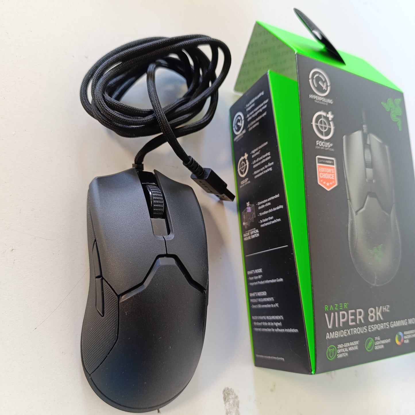 266157 - Razer Viper 8K Hz - Maus lojërash Ambidextrous me teknologji HyperPolling 8000 Hz, peshë 71g për PC/Mac, fokus optik + sensor me 20K DPI, çelësa optikë të mausit të gjeneratës së dytë, i zi