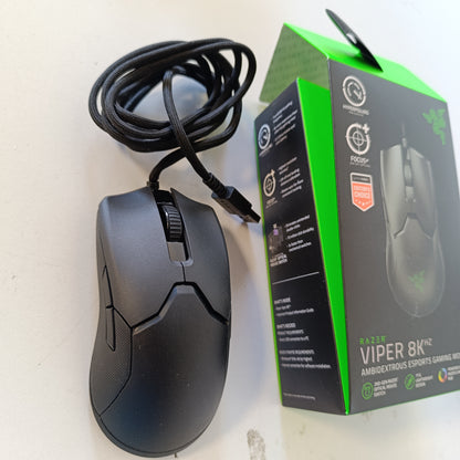 266157 - Razer Viper 8K Hz - Maus lojërash Ambidextrous me teknologji HyperPolling 8000 Hz, peshë 71g për PC/Mac, fokus optik + sensor me 20K DPI, çelësa optikë të mausit të gjeneratës së dytë, i zi