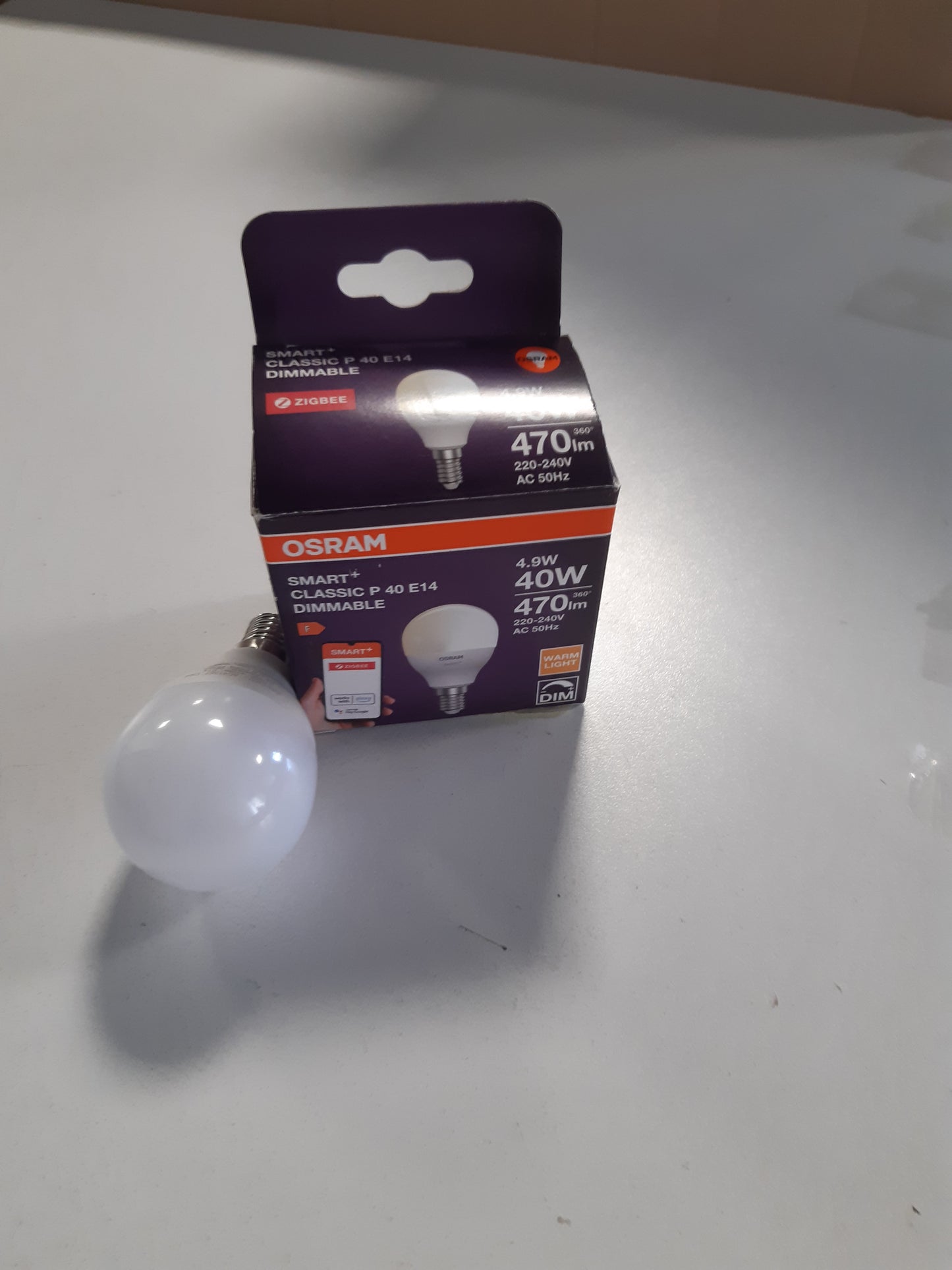 224372 - OSRAM Llampa LED SMART P40 Mini Ball Formë E14, 4.9W ZigBee 3.0, E Bardhë e Ngrohtë 2700K, Kontroll Aplikacioni, Alexa, Shtëpi Inteligjente