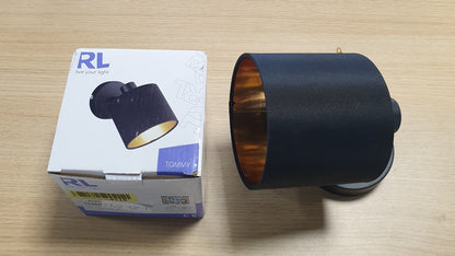 242181 - RL LIVE YOUR LIGHT Reality Lighting Tommy R80331079 Spot Muri, Metal i Zi Mat, Mbulesë Pëlhure e Zezë/e Artë
