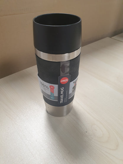 218370 - EMSAS Filxhan udhëtimi, termos klasik, 360 ml, i izoluar, mban pijet të nxehta për 4 orë dhe të ftohta për 8 orë, 100% i papërshkueshëm nga rrjedhjet, mbyllje me shtypje të shpejtë, hapje pirjeje 360 gradë, i zi, 513361