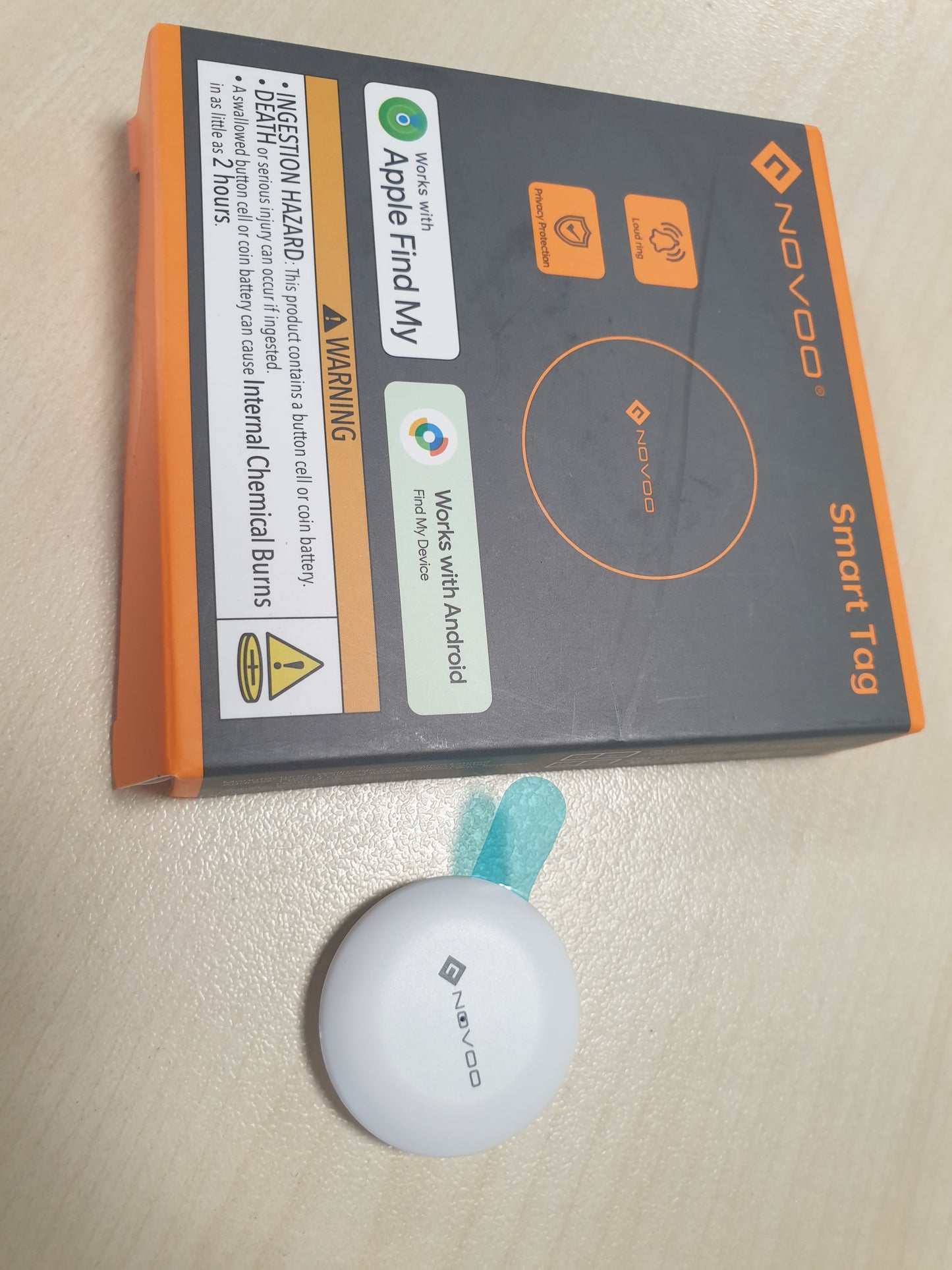 266881 - NOVOO Etiketë Ndjekëse e Portofolit Inteligjent për Apple & Google Find My, Lokator Mini Bluetooth 80dB, Bateri e Zëvendësueshme, 1 copë