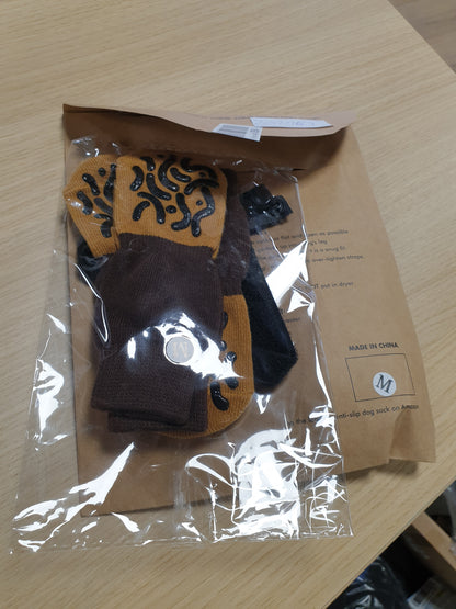 202167 - BRANDI I PADEFINUAR Pako me 4 çorape të rregullueshme për qen, M, Tekstile, Kafë, Kundër lëpirjes dhe për Mbrojtjen e Putrave