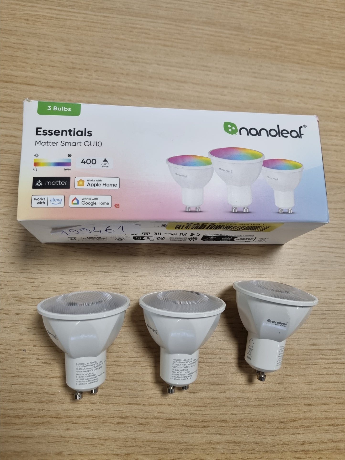 199461 - NANOLEAF Llambë Ndriçimi Matter Essentials, Seti prej 3 Llambave LED Inteligjente RGBW GU10 - Matter Over Thread, Bluetooth, 16 Milionë Ngjyra, Sinkronizim me Alexa, Google Home dhe Apple, Përdorim për Dekor dhe Lojëra