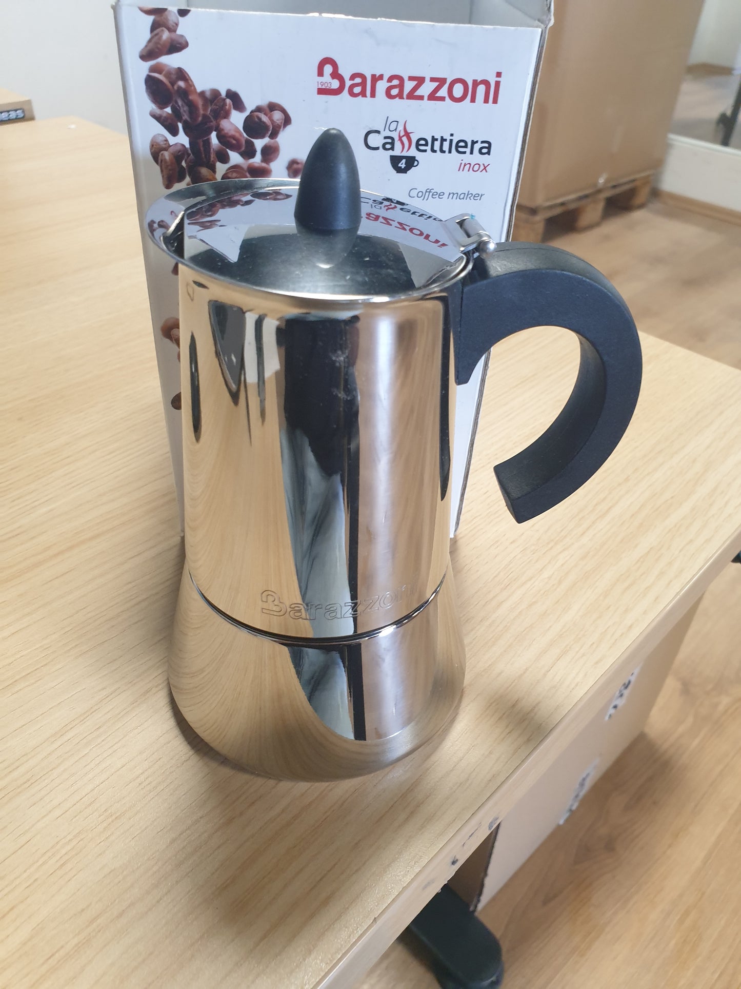 261010 - BARAZZONI Caffettiera Inox 4 Filxhanë, e çertifikuar nga Akademia Italiane e Mjeshtrave të Kafesë, e përshtatshme për induksion