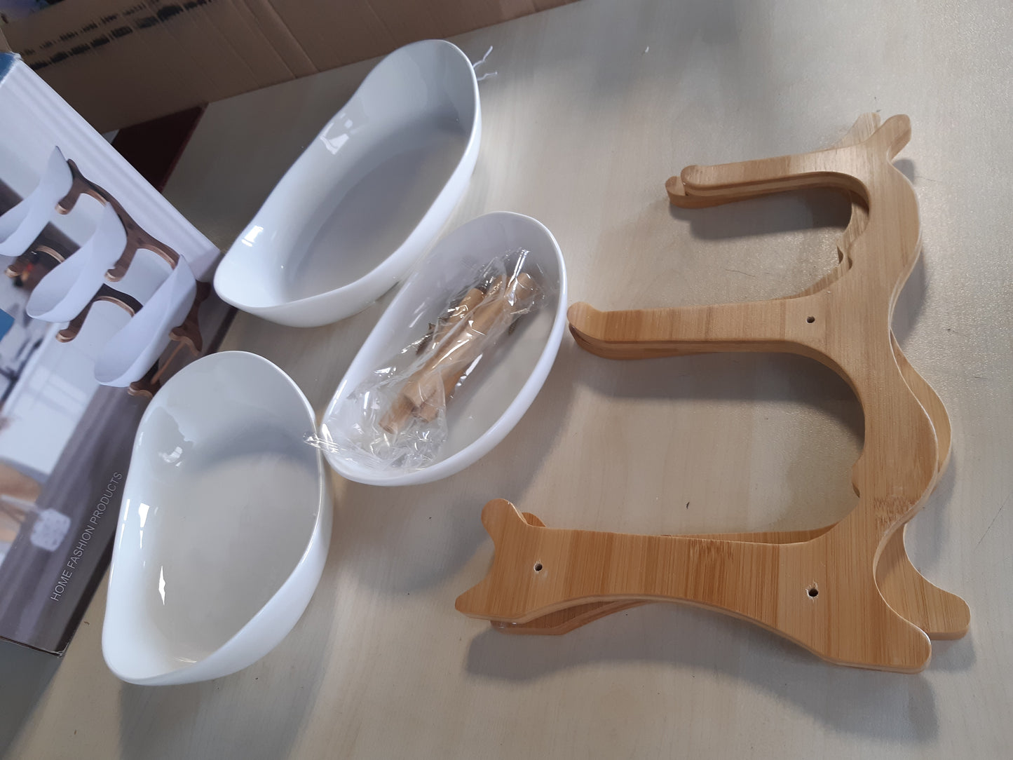 221680 - DREAMHIGH® Mbajtëse frutash prej qeramike me 3 nivele, 30 cm, e qëndrueshme, mbajtëse frutash prej bambuje natyrale