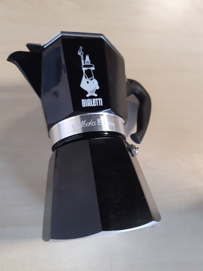 213801 - BIALETTI Makinë ekspreso ikonike në sobë, Moka Pot 6 gota (250 ml), alumini, e zezë