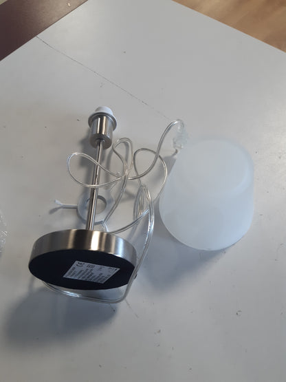 215141 - TRIO LIGHTING Llambë tavoline Luis II 595700107, metal nikel mat, xham alabastri i bardhë, përveç 1x E14