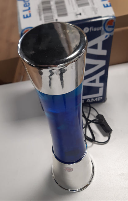 209012 - FISURA - Llambë Lavash me Bazë Kromi dhe Lavë Blu, Madhësi 11cm x 11cm x 39.5cm, Përfshin Llambë Rezervë