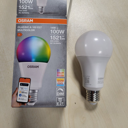 228139 - OSRAM SMART+ RGBW, llambë LED E27 me Matter over Wifi, zëvendëson 100W, 16 milionë ngjyra RGB, 1 pako