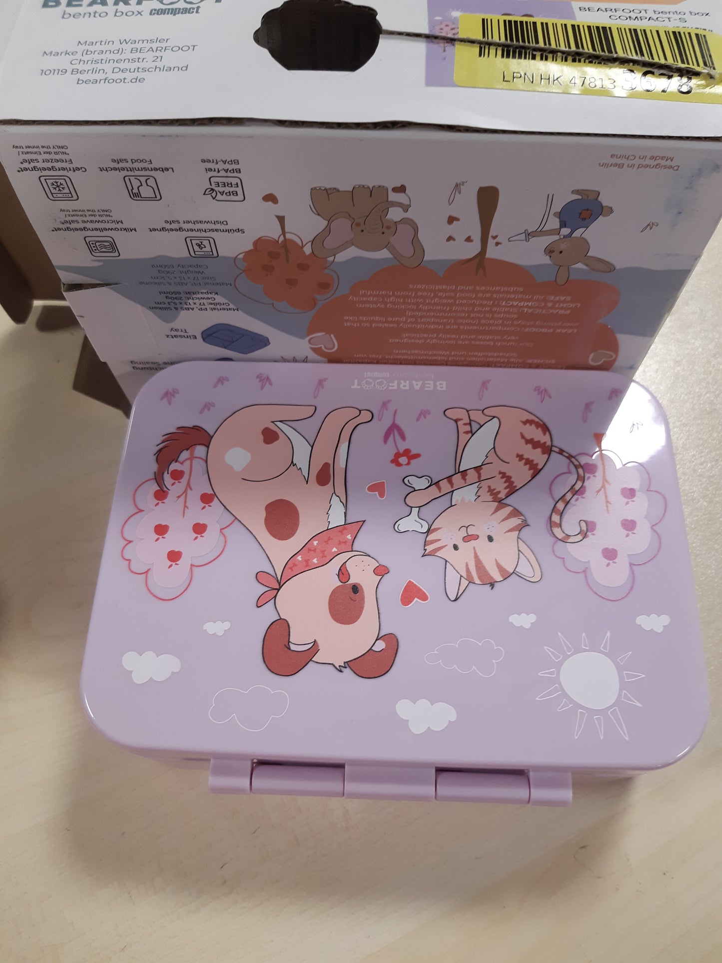 224290 - BEARFOOT Bento Box COMPACT | Kuti dreke për fëmijë pa BPA | Kuti dreke e papërshkueshme nga rrjedhjet, 650 ml