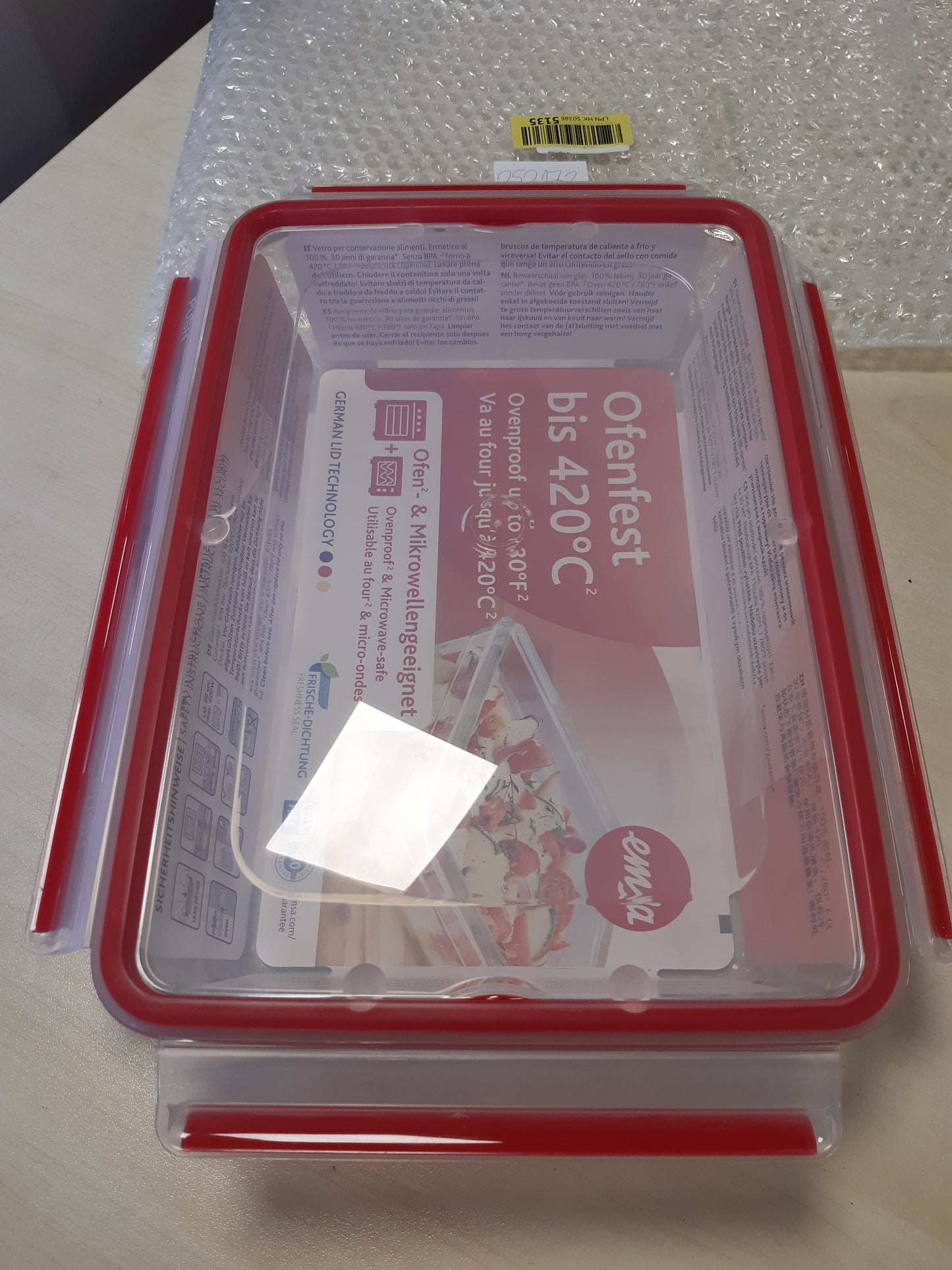 252172 - EMSA Enë qelqi për ruajtjen e ushqimit, drejtkëndëshe, 3 L, 100% e papërshkueshme nga rrjedhjet, e sigurt për lavastovilje, ngrirje, furrë dhe mikrovalë, e kuqe, transparente, N10412