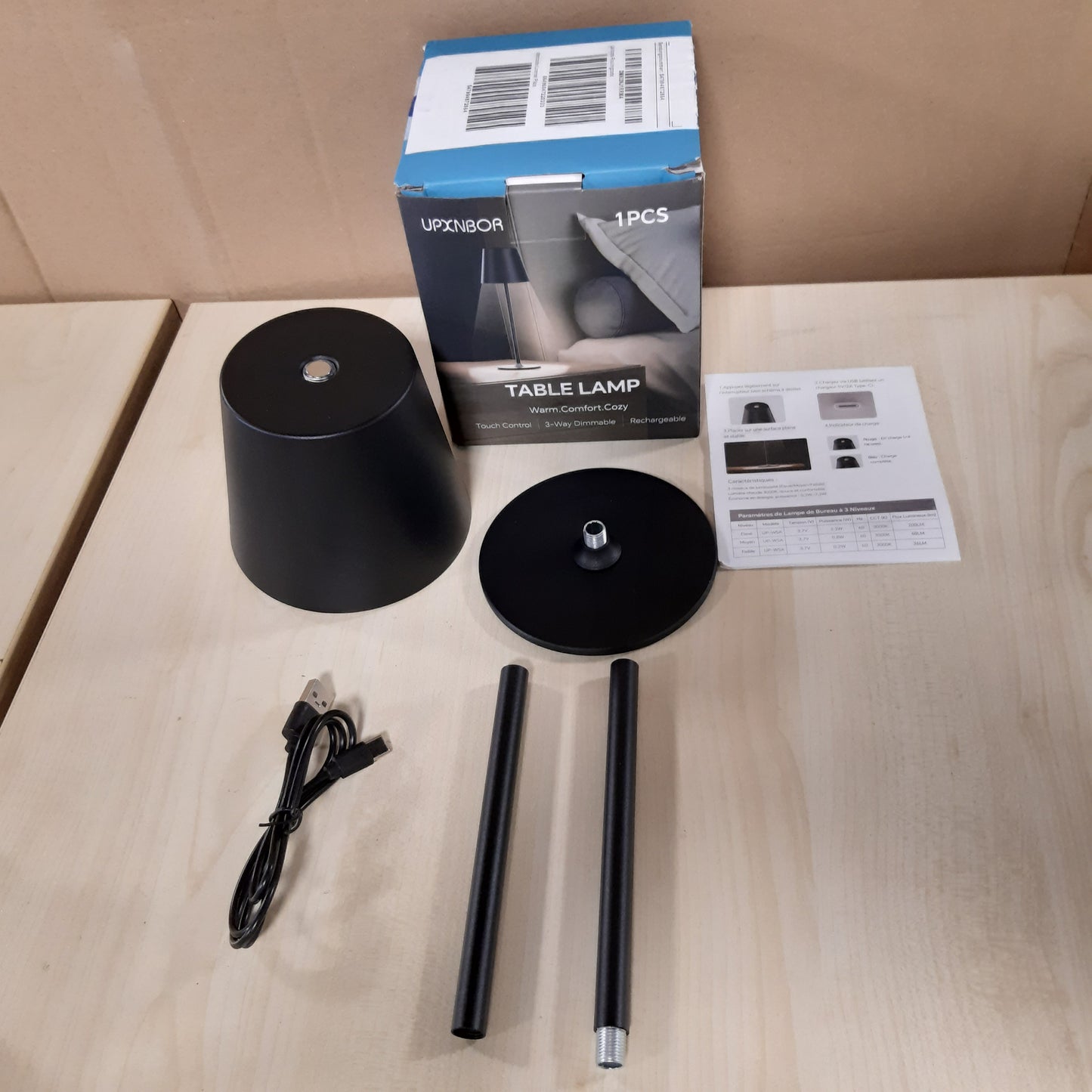 252913 - UPXNBOR Llambë tavoline LED pa tel, me prekje me errësim, e rikarikueshme për ambiente të brendshme/të jashtme, Dritë e ngrohtë me 3 nivele, IP54 e papërshkueshme nga uji, Strehë tërësisht metalike, e zezë