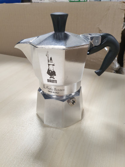 240803 - BIALETTI Makinë kafeje alumini Moka Express për sobë (2 gota), 90 mililitra, argjend/e zezë, 8 x 11 x 11 cm