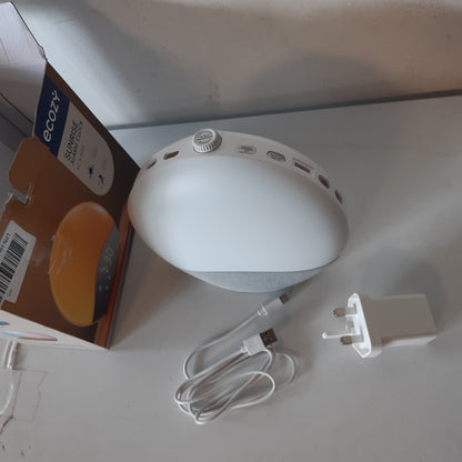 167653 - ORA EKOZY - Ora me Alarm për Lindjen e Diellit, Makinë me Zhurmë të Bardhë, Sinkronizim Bluetooth, 26 Tinguj, 17 Drita Nate, Buton i Përmirësuar me Ndriçim nga Prapa, Simulim Lindjeje/Perëndimi i Diellit, Me Energji Elektrike