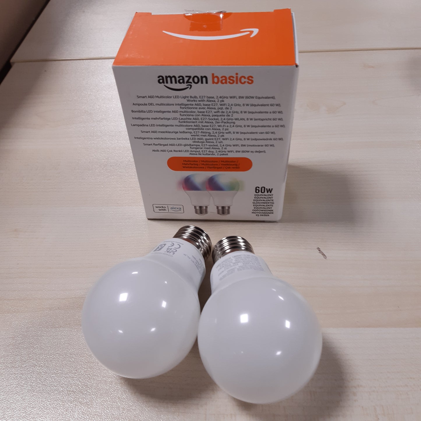 219280 - AMAZON BASICS Llambë LED inteligjente, E27, 8W (ekuivalente me 60W), funksionon vetëm me Alexa, pako me 2, shumëngjyrëshe