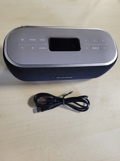 266381 - TECHNISAT Altoparlant portativ VIOLA BT 1 Bluetooth me radio dixhitale DAB+, FM, DAB, orë, kohëmatës alarmi, memorie të preferuarave, LCD, funksion pa duar, hyrje AUX, Bateri 6W, kabllo karikimi USB-C, e zezë/gri