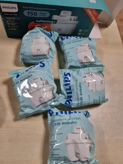 240479 - PHILIPS Filtra Zëvendësues Uji Anti-Limescale+, Pako me 6 Copë, Zvogëlon Klorin, Mikroplastikat dhe Ndotësit e Tjerë, PAKETIMI MUND TË NDRYSHOJË, i Pajtueshëm me Brita*