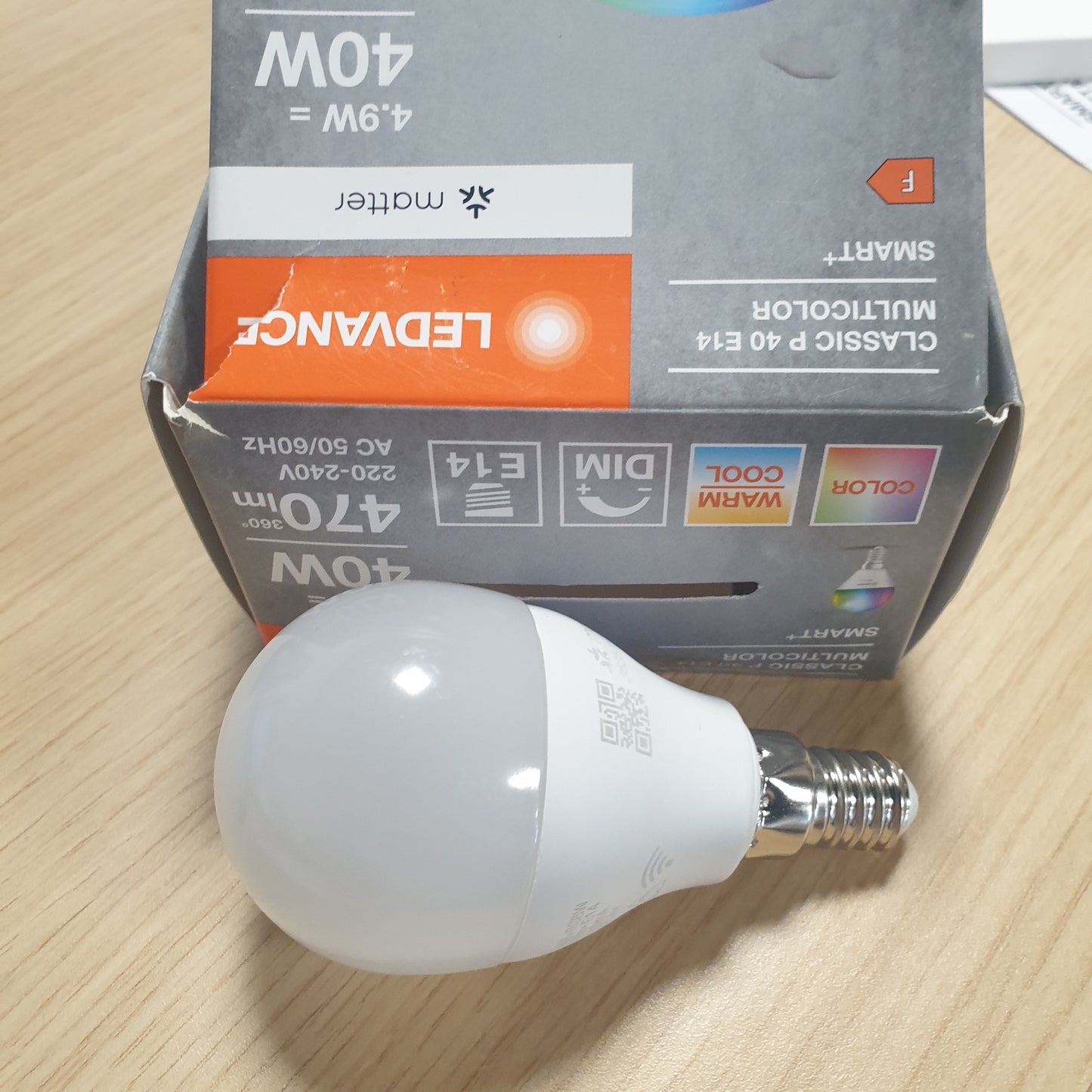 247518 - LEDVANCE LLAMPA SMART+ MATTER, E14, 4.9W, 470lm, Dritë me ngjyra dhe dritë e bardhë, Kontroll me aplikacion ose me zë, Jetëgjatësi deri në 20,000 orë, Pako e vetme