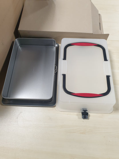 223451 - PROBUS Tigan Drejtkëndor me Sustë dhe Kapak Mbajtës, Jo-Ngjitës dhe i Papërshkueshëm nga Hidhet, Pjekje dhe Transportim i Lehtë, 43x29.5cm, i Zi