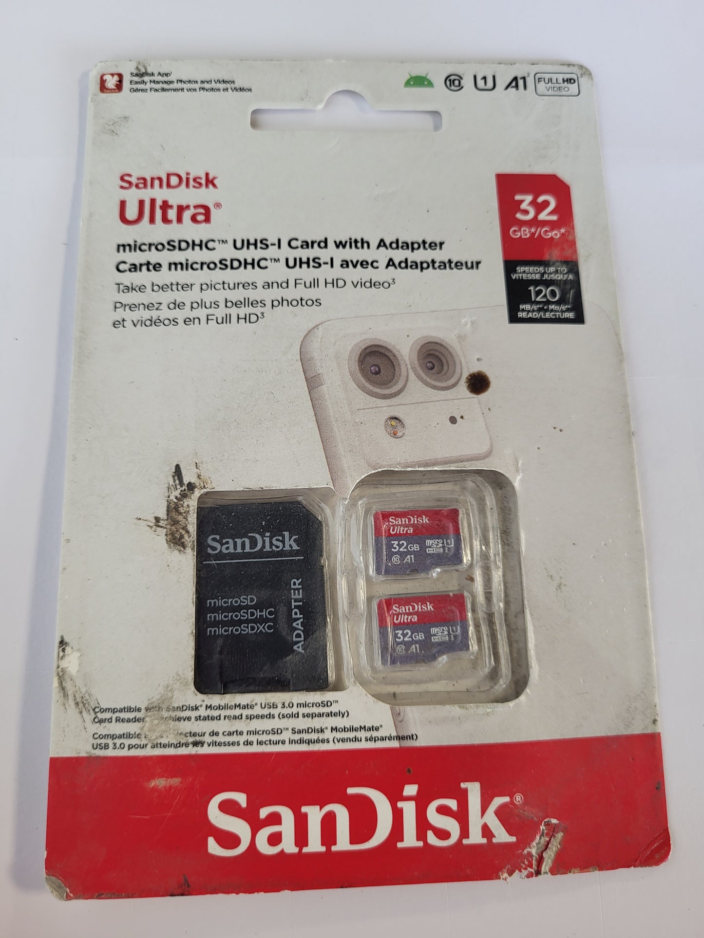 268335 - SANDISK Ultra microSDHC 32 GB + adaptor SD, performancë A1 deri në 120 MB/s, Klasa 10, U1 (Paketë dyshe)