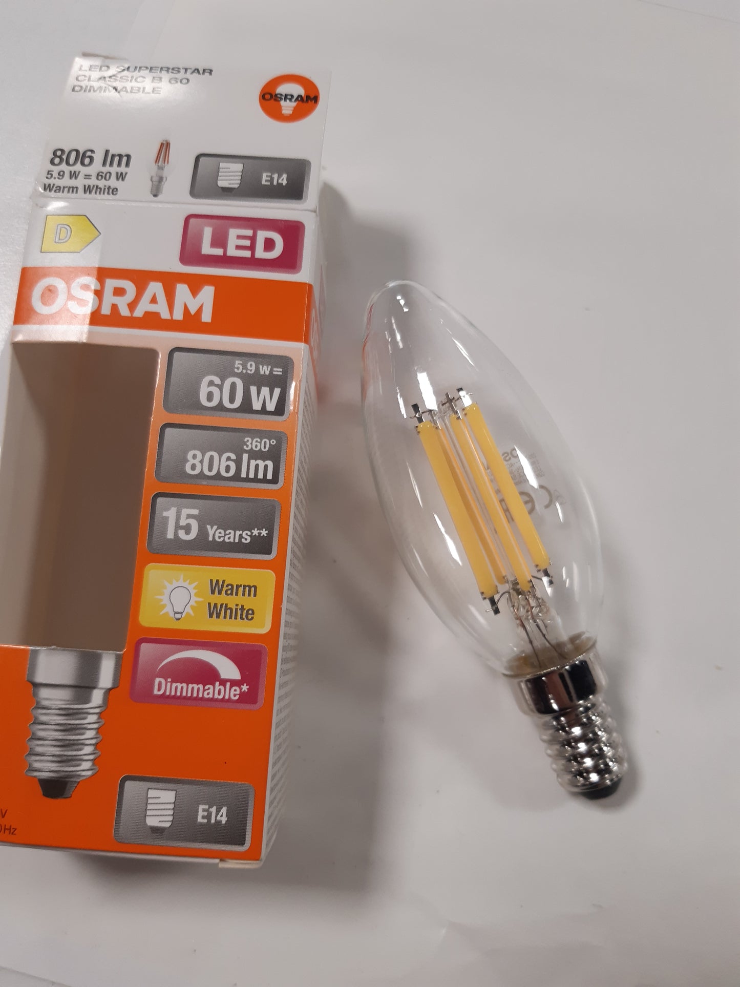 263632 - OSRAM Llampë LED me errësim SuperStar Classic B60, E14, 806 Lumen, 2700K, zëvendësuese për 60W, pako me 1