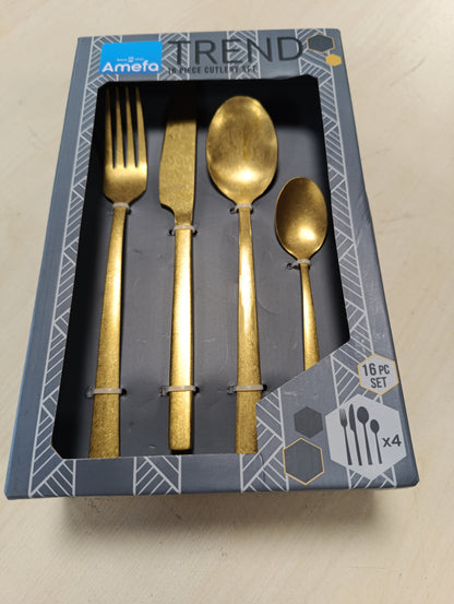 221568 - AMEFA - Set takëmesh me 16 pjesë për 4 persona, Manila, çelik inox 18/0, përfundim PVD - Ari