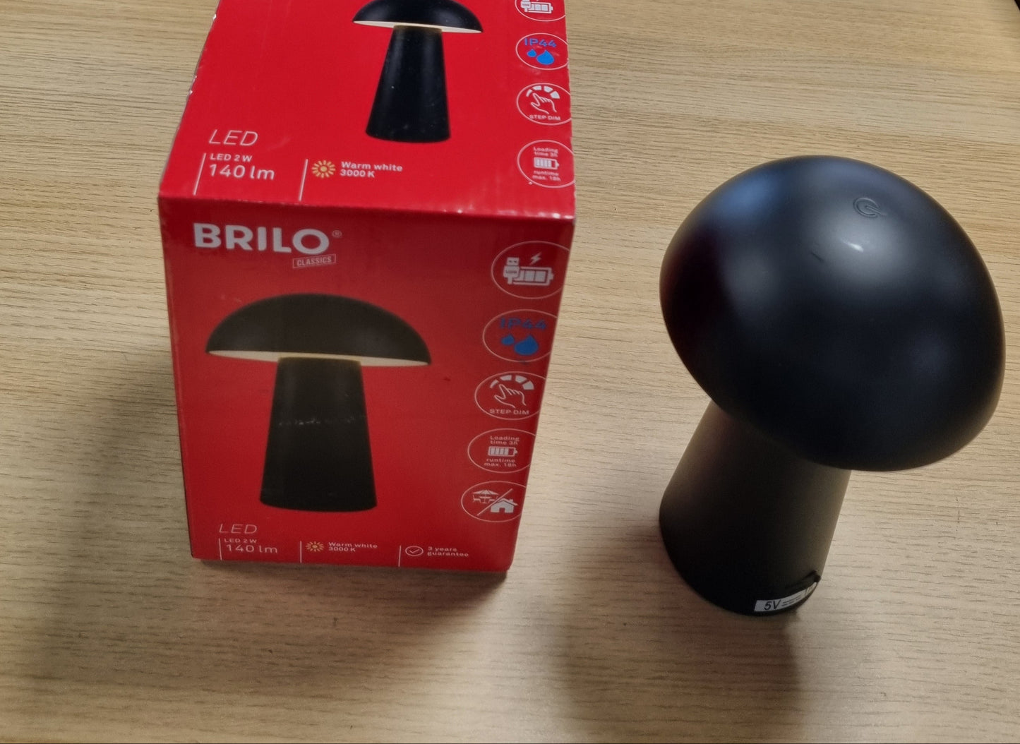 257207 - BRILONER Llambë Mini LED Pa Tel Tavoline, Kontroll me Prekje, IP44, 12x19.5 cm, E Zezë