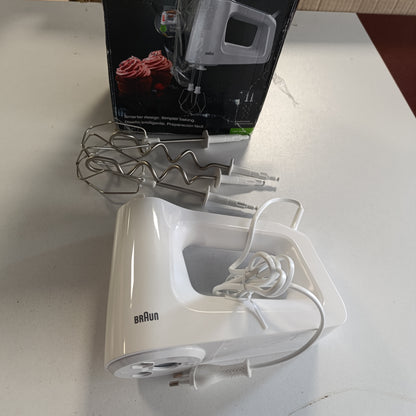 162328 - BRAUN Përzierës Elektrik HM3100WH MultiMix 3, Përzierës Dore me Doreza Anti-rrëshqitëse, 5 Shpejtësi + Turbo, Set me 2 Rrahëse dhe 2 Grepa, Sistem Easyclick, Fuqi 500W, Material Plastik, Ngjyrë e Bardhë