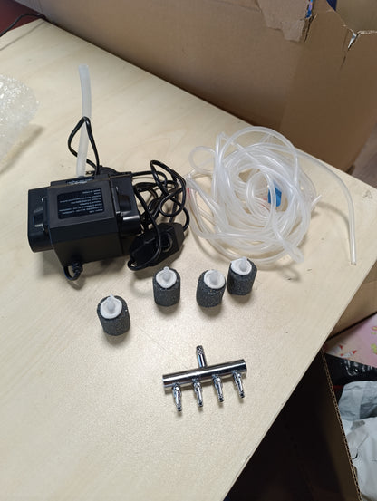 213699 - AQQA Pompë ajri për akuarium, Pompë e fuqishme oksigjeni për akuarium me 4 dalje, Pompë oksigjeni e rregullueshme 10W, deri në 2200L