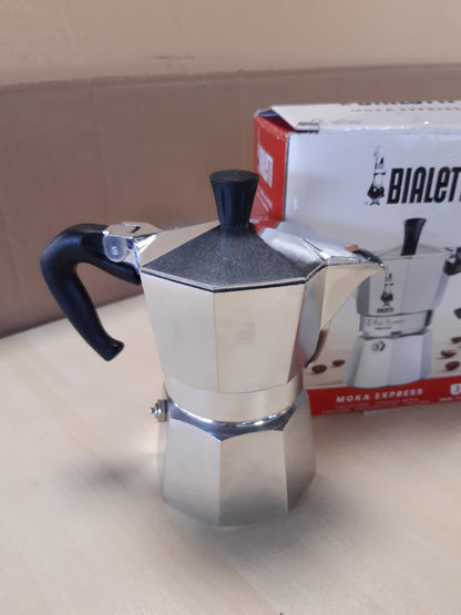 256225 - Bialetti Moka Express, Makinë ekspreso për kafe autentike italiane, enë Moka me 3 gota (130ml), alumin, argjend