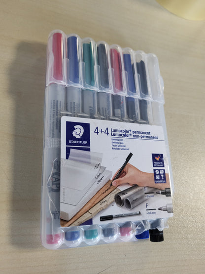 269336 - STAEDTLER Markues filmi Lumocolor, set me 8 markues, të tretshëm në ujë dhe të papërshkueshëm nga uji, majë F, gjerësi vije 0.6 mm, prodhuar në Gjermani, model 31-S WP8X