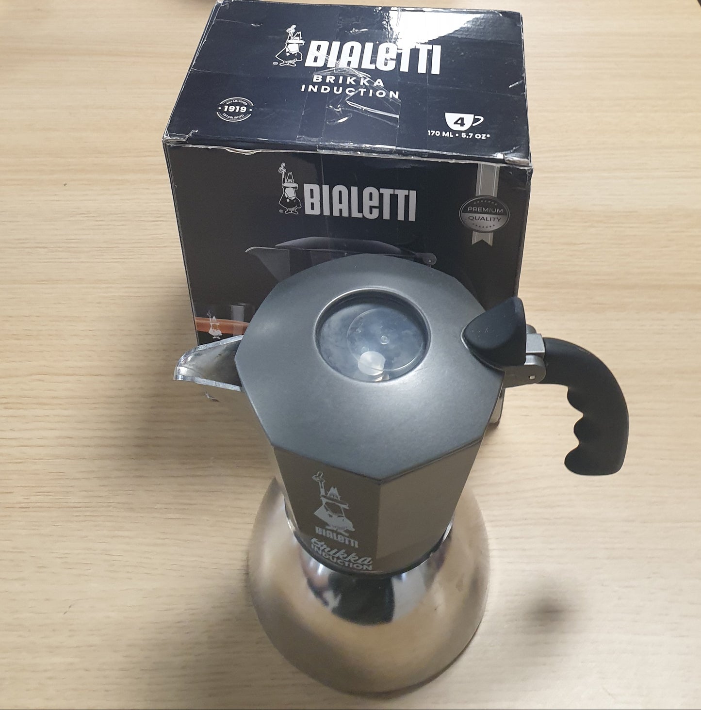 204318 - BIALETTI Makinë Kafeje me Induksion Brikka, Kapacitet 4 Filxhanë (170ml), Argjendi, e Përshtatshme për të Gjitha Llojet e Sobave