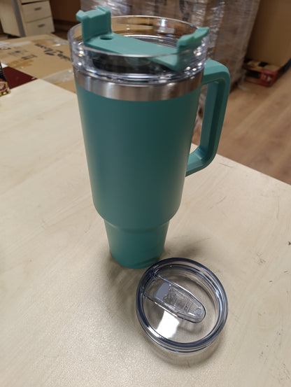 223665 - FECBK Gotë e izoluar me kashtë dhe dorezë, 1.2L, 100% e papërshkueshme nga rrjedhjet, mban pijet të ftohta për 34 orë dhe të nxehta për 12 orë, çelik inox, ngjyrë blu e gjelbër
