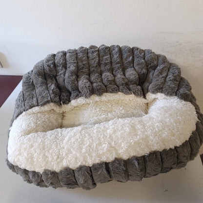 222588 - COZY KISS Shtrat për mace me batanije 50x50x15 cm, Jastëk, Shtrat i rrumbullakët për qen të vegjël, gri
