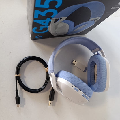 266187 - LOGITECH G G435 LIGHTSPEED - Kufje për Lojëra me Pa Tel Bluetooth, Kufje të Lehta Mbi Vesh, Mikrofonë të Integruar, Jetëgjatësi Baterie 18-Orë, Kompatibël me Dolby Atmos, PC, PS4, PS5, Smartphone - E Bardhë