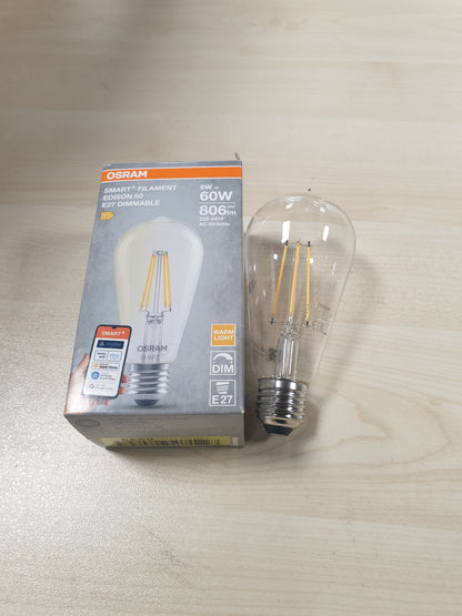 215832 - OSRAM Llambë LED Edison, formë llambë E27, e bardhë e ngrohtë 2700 K, e errësueshme, kontroll aplikacioni, e pajtueshme me Alexa dhe Google