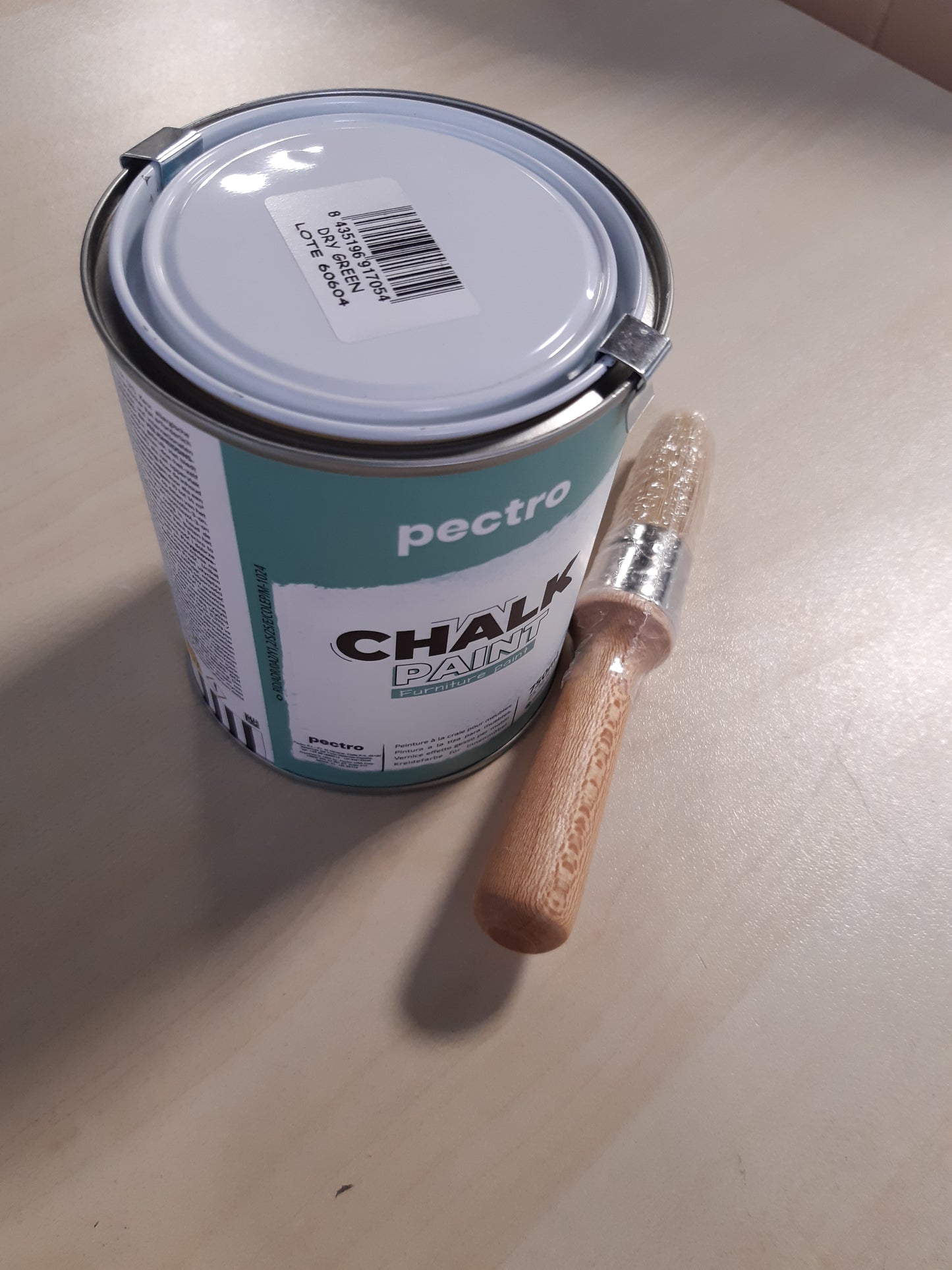 206563 - DRY GREEN Pako me Bojë Shkumësi për Mobilje 750ml, Furçë Special për Bojë Shkumësi, Bojë me Efekt Shkumësi Natyral për Druri