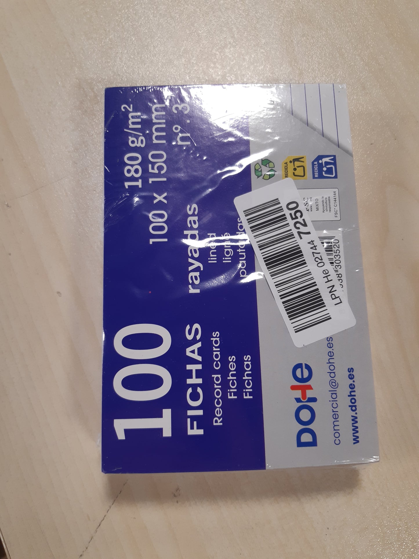 190550 - DOHE Kartolina Indeksi të Rreshtuara, 100 Copë, Karta Shënimesh, Madhësia A6 (15 x 10 cm), 180 g, furnizime zyre, të Bardha, Nr. 3