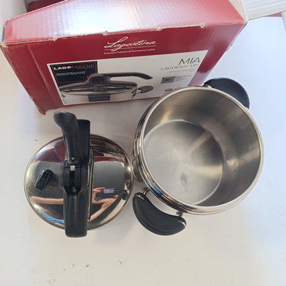 213126 - LAGOSTINA Tenxhere me Presion 5 L në çelik inox 18/10 Ø 22 cm, Tenxhere me Induksion dhe Gaz, Kapak që Hapet Lehtë