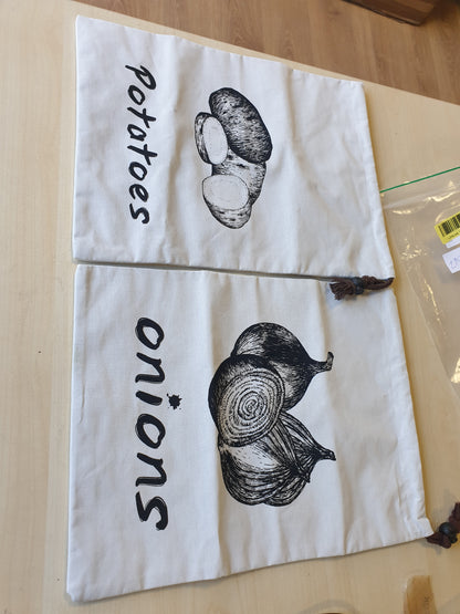 225067 - Qese për Ruajtjen e Patateve dhe Qepëve, Qese Kanavacë 26x35 cm për Kuzhinë, Mbajtjen e Freskëta të Patateve, Qepëve dhe Hudhrave