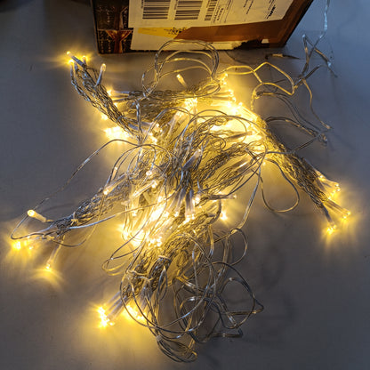 197597 - SALCAR Drita LED në formë akulli 3m x 1m, Perde LED për Ballkon, 150 Drita LED të varura, për përdorim të brendshëm dhe të jashtëm të Krishtlindjeve, me 9 mënyra funksionimi dhe funksion memorieje, Ngjyra: E bardhë e ngrohtë