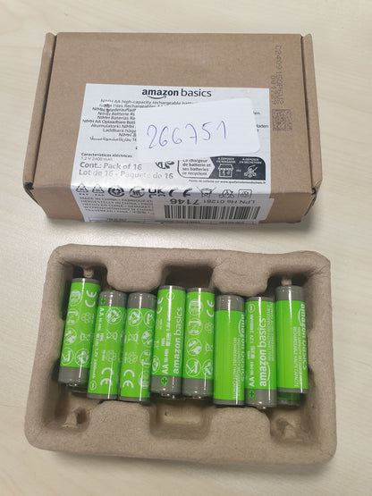 266751 - AMAZON BASICS Pako me 16 bateri AA NiMH, kapacitet 2400 mAh, 1.2 V, rikarikueshme 400 herë, të parakarikuara